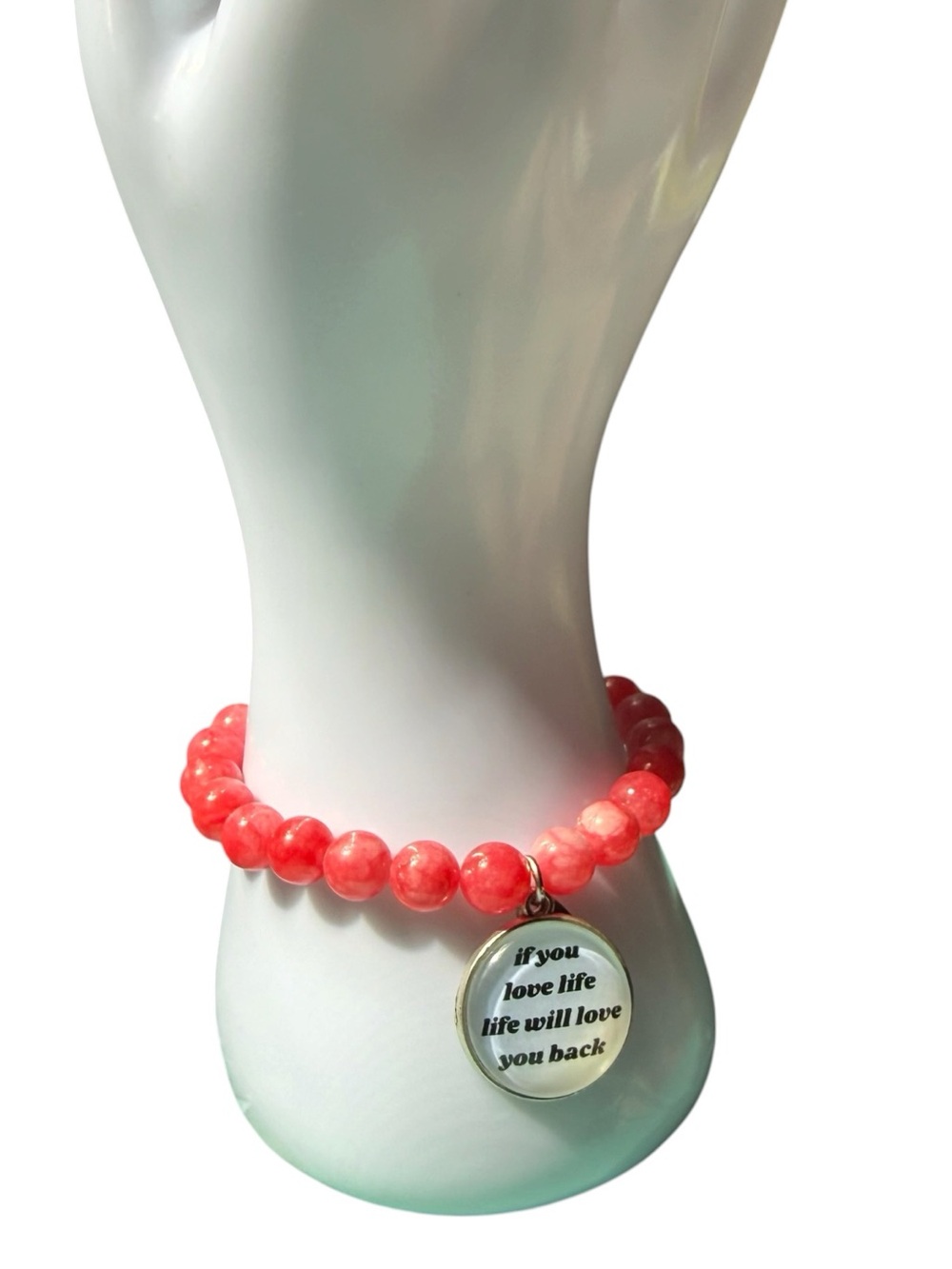 Plunder Pink Beaded Inspirational Charm Stretch Bracelet
